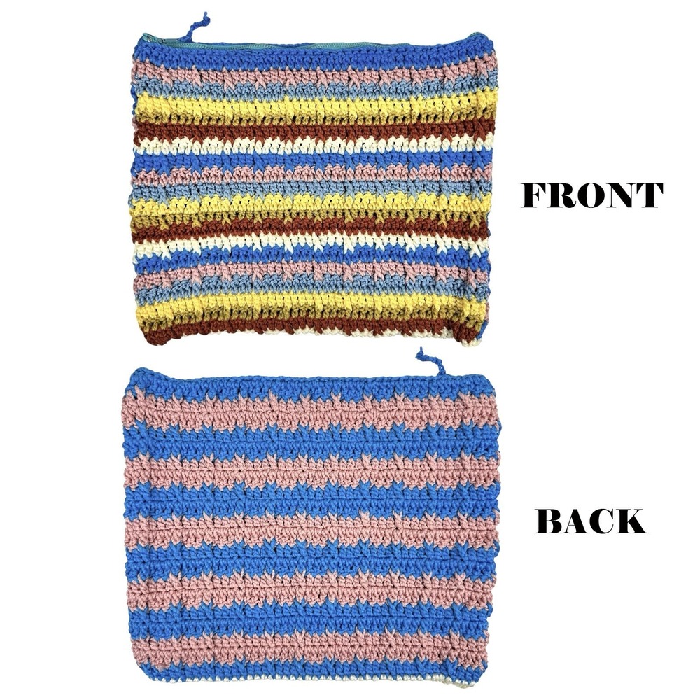 Vintage 70s Stripe Crochet‎ Clutch Purse Makeup Bag Handmade Multicolor Retro - Picture 2 of 8